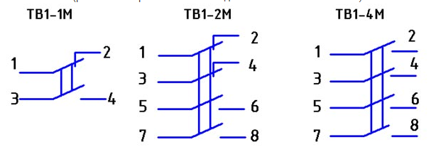 Схема подключения ТВ1-1М, ТВ1-2М, ТВ1-4М