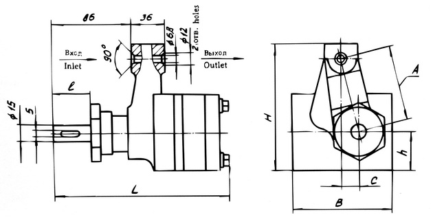 Схема габаритных и присоединительных  размеров насосов 11НШ-12И2, 11НШ-25И2