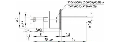 Схема габаритных и установочных размеров Фотодиода УФД-05