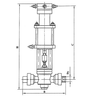 Схема габаритных и установочных размеров Клапана КПМ-80