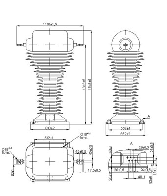 Габаритные и установочные размеры Трансформатора тока ТОЛ-110 III