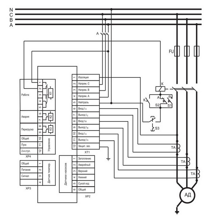 Схема внешнего подключения устройства РДЦ-05, РДЦ-06