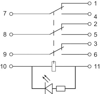 Рис.1.Электрическая схема промежуточных реле MY3 (DC 24 V)